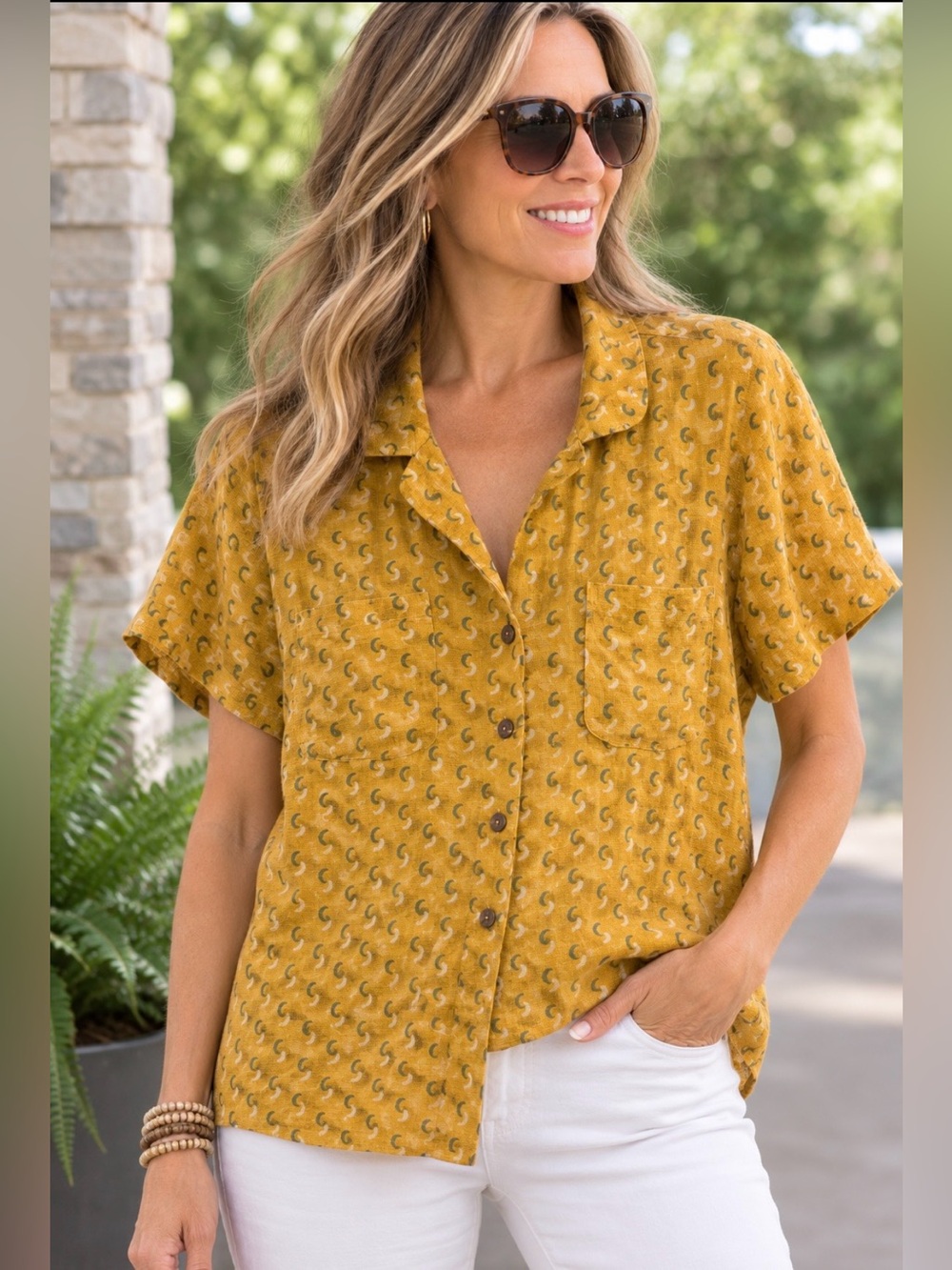 VETTA 100% Linen Button
Front Shirt |Geometric Print | Size Large